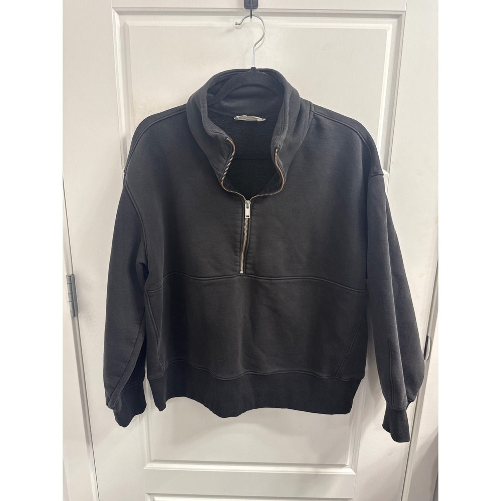 Everlane Women Black Track Half-Zip Pullover Sweatshirt Size M French Terry